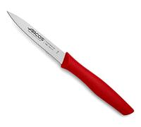 Arcos Couteau Mondador Serrated 100 mm - Acier Inoxydable NITRUM pour Durabilité et Précision - Manche Ergonomique Polypropylène Rouge - Série Nova