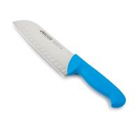 Arcos Couteau Santoku Alvéolé 18 cm - Acier Inoxydable NITRUM - Idéal Viande, Poisson, Légumes - Manche Polypropylène Bleu - Série 2900