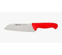 Arcos Couteau Santoku Alvéoles Acier Inoxydable 18 cm pour Viande, Poisson et Légumes - Manche Polypropylène Rouge - Série 2900