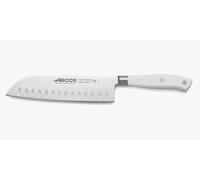 Arcos Couteau Santoku Forgé Japonais pour Couper la Viande, le Poisson et les Légumes - Poignée Ergonomique en Polyoxyméthylène, Lame de 180 mm - Série Riviera Blanc, Couleur Blanche