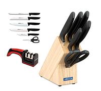 Arcos Ensemble couteaux de cuisine et aiguiseur Arcos | Couteaux de cuisine professionnelle | 7 pièces | Couteaux en acier inoxydable | Cheville en bois | Série Nice | Passe au lave-vaisselle