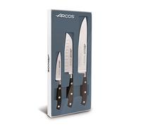 Arcos Ensemble de 3 Couteaux de Cuisine - Couteau d'Office. Santoku. Couteau de Chef - Lame en Acier Inoxydable. Manche en Polyoxyméthylène. Série Riviera. Couleur Noire