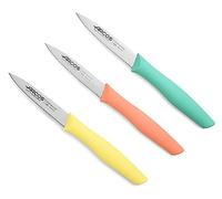 ARCOS Ensemble de 3 Couteaux d'Office Acier Inoxydable | Idéal pour éplucher fruits et légumes avec poignée ergonomique. Série Nova. Orange, jaune et bleu.