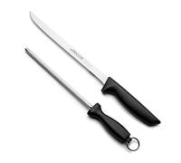 Arcos Ensemble 2 pièces Niza – Couteau à jambon, fusil à aiguiser inox, manche polypropylène noir