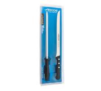 Arcos Ensemble de Couteaux à Découper et à Jambon Laerie Universel - 2 Pièces (1 Couteau + 1 Aiguiseur en Acier) - Lame en Acier Inoxydable Nitrum - Manche en Polyoxyméthylène (POM) Noir