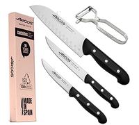 Arcos - Ensemble de couteaux - Couteau japonais Arcos - Couteau professionnel - 4 pièces - Couteau à légumes 100 mm + couteau de cuisine 150 mm + couteau Santoku avec alvéoles 170 mm + éplucheur