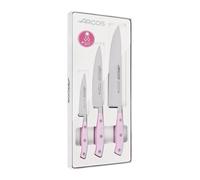 Arcos Ensemble de Couteaux de Cuisine Professionnels Forgés - 3 Couteaux pour Couper et Peler les Aliments, Poignée Ergonomique en Polyoxyméthylène - Série Riviera, Couleur Rose