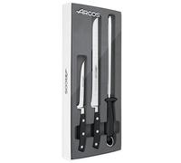 Arcos Ensemble de Tranchage 3 Pièces en Acier Inoxydable Nitrum - Couteau de Cuisine Professionnel 750 g, Poignée Ergonomique en Polyoxyméthylène POM - Série Riviera, Couleur Noire