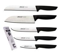 Arcos |Ensembles de couteaux de cuisine | Couteaux de cuisine professionnels | 5 pièces | Couteaux en acier inoxydable | Manche noir | Ustensiles de cuisine | Couteau Santoku | Lave-vaisselle