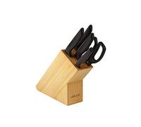 ARCOS Jeu de 5 Couteaux Acier Inoxydable NITRUM Série Niza | Comprend 4 couteaux et 1 ciseaux avec manche en polypropylène et bloc en bois de caoutchouc.