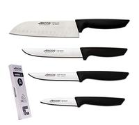Arcos Jeu de Couteaux de Cuisine Professionnels en Acier Inoxydable | Manche Noir | Ustensiles | Couteau Japonais Santoku | Lave-Vaisselle (4 Pièces)