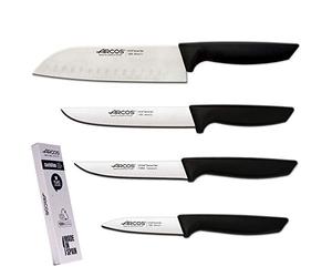 Arcos Jeu de Couteaux de Cuisine Professionnels en Acier Inoxydable | Manche Noir | Ustensiles | Couteau Japonais Santoku | Lave-Vaisselle (4 Pièces)