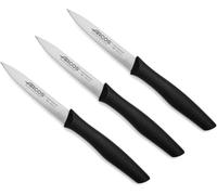 Arcos Lot de 3 Couteaux d'Office. Lame 100 mm Acier Inoxydable. Manche Polypropylène. Couteaux de Cuisine Éplucheurs. Compatible Lave-Vaisselle. Série Nova. Couleur Noire