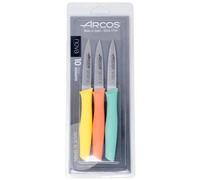 ARCOS Ensemble de Couteaux d'Office en Acier Inoxydable - 3 Pièces, Idéal pour Éplucher Fruits et Légumes - Poignée Ergonomique en Polypropylène. Couleur Orange, Jaune et Bleu. Série Nova
