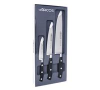 Arcos Riviera - Jeu de couteaux de cuisine (éplucheur + 2 couteaux Chef) - Acier inoxydable forgé Nitrum - Manche POM - Couleur noire