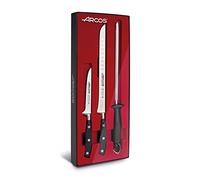 Arcos Série Riviera, Set à Jambon 3 pièces, 1 Couteau à Jambon + 1 désosseur + 1 Fusil, Lame en Acier Inoxydable forgé Nitrum, Manche en polyoxyméthylène, Pompe, Couleur Noire
