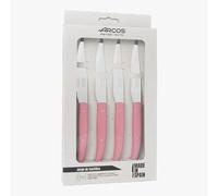 Arcos Série Steak Basics - Ensemble de couteaux à côtelettes 4 pièces - Lame en acier inoxydable NITRUM 110 mm - Lame lisse - Manche en polypropylène - Rose