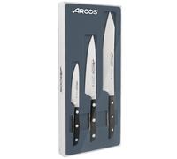 Arcos Séries Manhattan - Jeu de Couteaux de Cuisine 3 pièces (Chef + Éplucher + Santoku) - Lame Acier Inoxydable Forgé Nitrum - Manche Polyoxyméthylène (POM) Couleur Noir (Fil Soie)