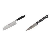 Arcos Séries Riviera - Couteau Santoku - Lame Acier Inoxydable Forgé Nitrum 180 mm - Noir & Séries Universal - Couteau du Chef Couteau à Découper - Lame Acier Inoxydable Nitrum 100 mm - Couleur Noir