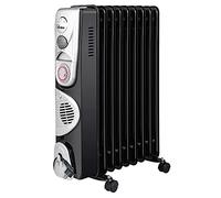 Ardes AR4R09BTTE OILO 9TT Radiateur à huile électrique 9 éléments chauffants, minuteur, 3 puissances, ventilation turbo avec roues, 2500 W noir et argent