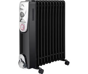 Ardes AR4R11BTE Oillo 11T Radiateur électrique à huile, 11 éléments chauffants, minuterie, 3 puissances, turbo-ventilation, avec roulettes, 2500 W, noir et argenté