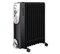 Ardes AR4R11BTE Oillo 11T Radiateur électrique à huile, 11 éléments chauffants, minuterie, 3 puissances, turbo-ventilation, avec roulettes, 2500 W, noir et argenté