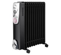 Ardes AR4R11BTE Oillo 11T Radiateur électrique à huile, 11 éléments chauffants, minuterie, 3 puissances, turbo-ventilation, avec roulettes, 2500 W, noir et argenté