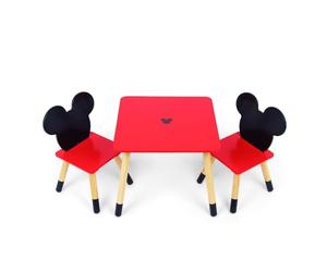ARDITEX - Ensemble Table et 2 Chaises en Bois pour Enfants Licence Officielle Mickey Mouse - Table 50x50x44 cm/Chaise 26,5x26,5x50 cm - Rouge et Noir - Idéal pour Jouer et Dessiner