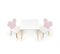 ARDITEX - Ensemble Table et 2 Chaises en Bois pour Enfants Licence Officielle Minnie Mouse - Table 50x50x44 cm/Chaise 26,5x26,5x50 cm - Rose et Blanc - Idéal pour Jouer et Dessiner