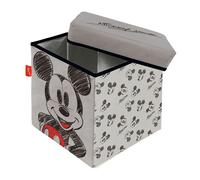 ARDITEX - Cube Pliable pour Enfants Mickey avec Couvercle rembourré et Fonction Assise - Licence Officielle Disney - 30x30x30 cm - Coffre de Rangement Textile Gris et résistant