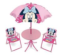 ARDITEX WD14418 Ensemble Table (50 x 50 x 48 cm) avec 2 chaises (38 x 32 x 53 cm) et Parasol (diamètre 110 cm) Motif Minnie de Disney