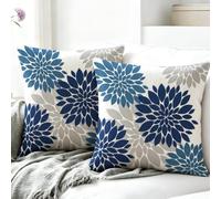 Ardjxue Housse de Coussin Lot de 2 Dahlia Taies d'oreiller Housse Coussin | Bleu Gris Moderne 40x40 Lin Printemps Été Automne Hiver pour Chambre Canapé Chaise Lit Jardin Oreiller Interieur Decoration