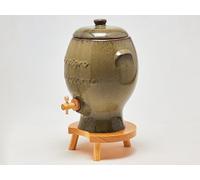 Ardosia Vinaigrier en grès artisanal 4 L avec robinet bois-liège et support en bois - Vinaigrier à l’ancienne émaillé - Fabrication artisanale pour vinaigre maison