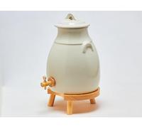 Ardosia Vinaigrier en Grès Blanc 3,5L Poterie Artisanale Support en Bois pour la Macération à la Maison