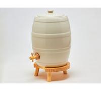 Ardosia Vinaigrier en Grès Modèle de Baril 5L Poterie Artisanale Support en Bois pour la Macération à la Maison