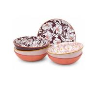 Ard'time Lot De 6 Assiettes Creuses En Céramique, Motifs Floraux Roses Et Abricot, Ø18,8 x H5 Cm, Style Romantique Et Élégant, Vaisselle Fleurie