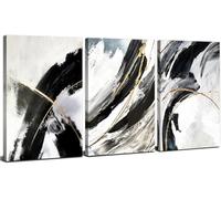 AREBOLO 3 Pièces Abstraite Marbre DéCoration Toile En Noir Et Blanc Art Mural Pour Le Salon Chambre à Coucher Murale Aquarelle Encre Fluide Peintures Murales Affiches Neutres Toile 30x40cm