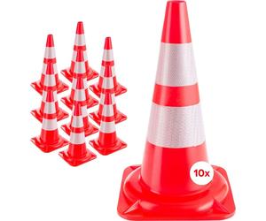 AREBOS 10x Cône de signalisation routière 50 cm | Rétroréfléchissant, Orange-Blanc, Pylône