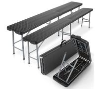 AREBOS 2X Banc de bière Pliable avec poignée de Transport | 183 x 28 x 43 cm | Camping, Jardin, fête | Banc de Camping, Tente à bière, Jardin, Banquette 2 pcs | Noir