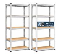 AREBOS Étagère pour charges lourdes, lot de 2 180x90x30 cm | 875 kg | 5 étagères en MDF, galvanisé