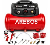 Arebos 6L Compresseur d'air 1200W | incl. 13 pieces d'outils pneumatiques | Arrêt automatique | Tuyau d'air extra long | Sans huile | Compresseur d'air 8 bar