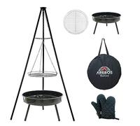 Arebos Barbecue pivotant | Barbecue au charbon de bois avec brasero Ø 51 cm | Trépied pour chaudron à goulasch - Grille de cuisson Ø 49 cm - Grille de cuisson avec bac à feu - Chaîne réglable en hauteur
