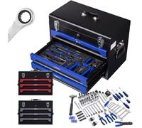 AREBOS Boîte à Outils avec 172 pcs | pour la Maison, Le Garage & l'atelier | boîte à Outils équipée avec 3 tiroirs | Bleu/Noir