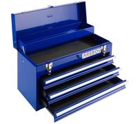 AREBOS Boîte à outils avec 3 tiroirs et 2 compartiments de rangement | Bleu | Coffret à Outils | Tapis antidérapants
