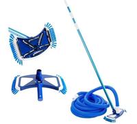 Brosse de piscine AREBOS avec tuyau | Brosse aspirante & poils latéraux, manche télescopique
