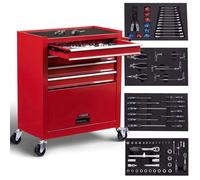 AREBOS Chariot à outils 4 compartiments avec 81 pièces acier rouge avec 2 roulettes à frein