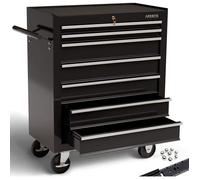 AREBOS Chariot à Outils 7 Tiroirs - Verrouillage Central, Acier Robuste, Tapis Antidérapants, Roues Pivotantes avec Freins