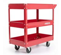 Arebos Chariot d’Atelier avec 3 Étagères | Structure Robuste en Acier | Capacité Jusqu’à 120 kg | Chariot Mobile avec 2 roulettes Pivotantes pour Atelier, Garage et Bricolage