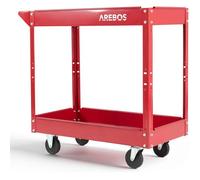 AREBOS Chariot d’atelier en acier - 2 plateaux, charge 100 kg, 4 roulettes, mobile, robuste, pour garage, maison ou atelier
