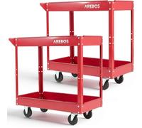 AREBOS Chariot d’atelier robuste en acier, 2 plateaux, charge 100 kg, roulettes pivotantes, idéal garage, atelier, maison